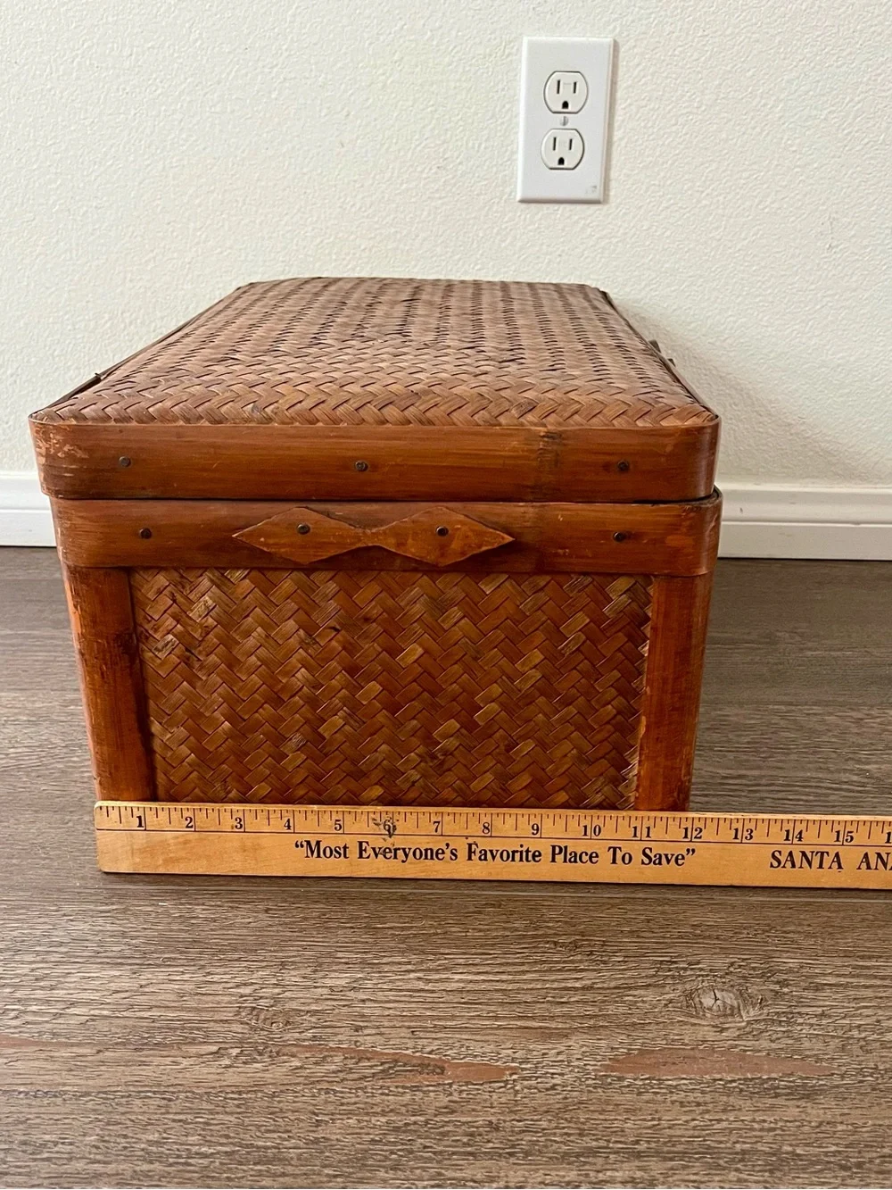 Woven Bamboo And Cane Rattan Storage Trunk Box W 12, L 19, H 10 Inches